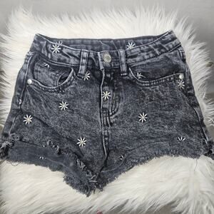 Art Class Girls Black Denim Cut off Jean Shorts with Floral Print